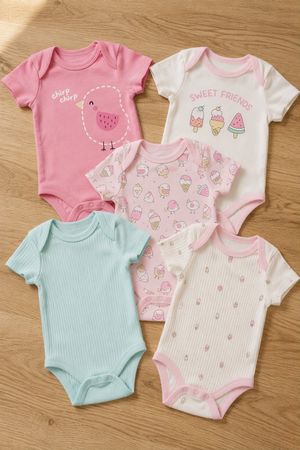 Baby Kurzarm-Body 5er-Set Sommer «Sweet Friends»0-3\3-6,6-9M